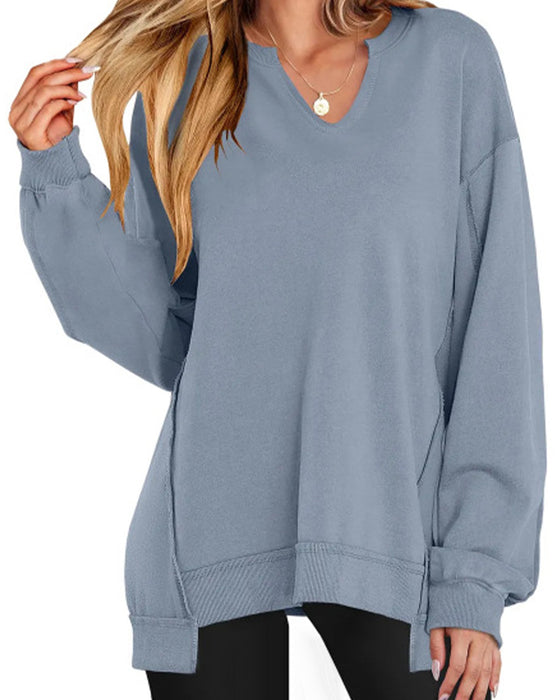 Sweatshirt V-Ausschnitt Uni Locker