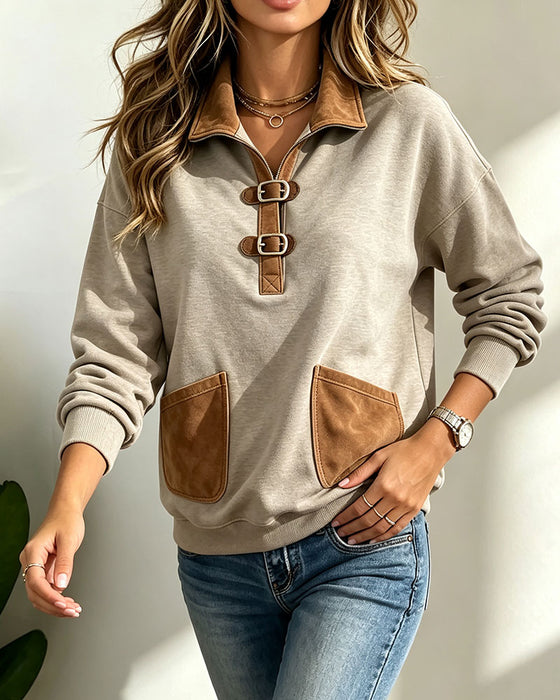 Sweatshirt Wildleder Patchwork Tasche