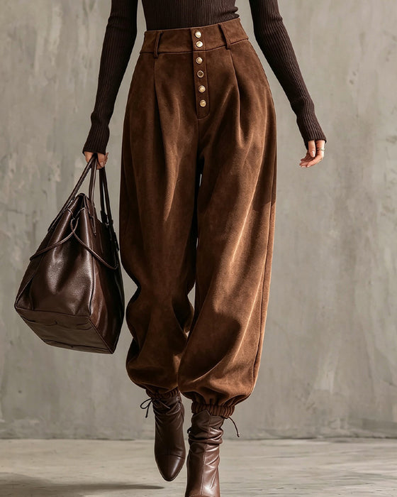 Hose Hohe Taille Multi-Knopf Bündchen Harem