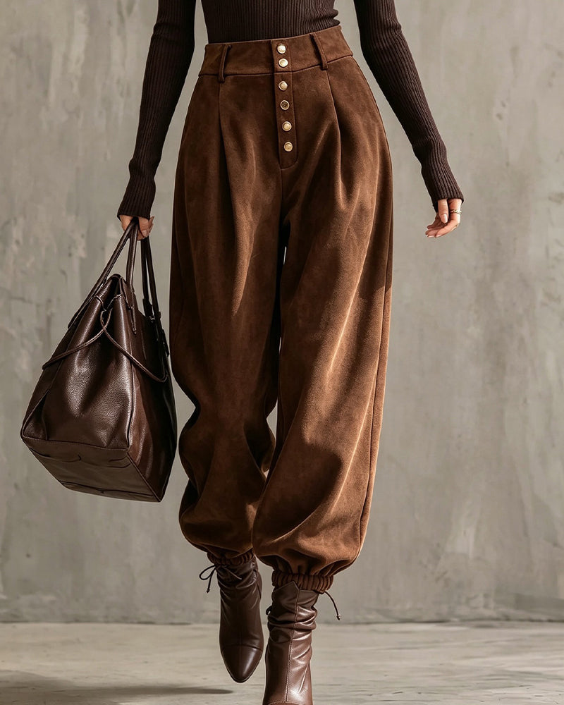 Hose Hohe Taille Multi-Knopf Bündchen Harem