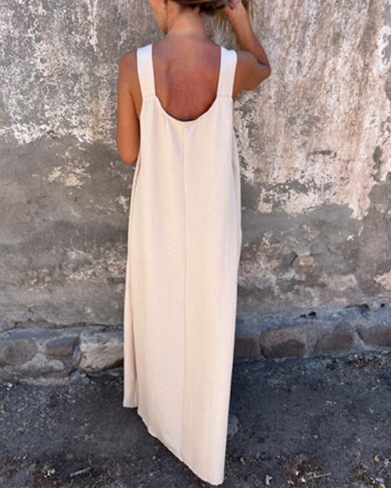 Kleid Ärmellos Einfarbig Modisch Lang