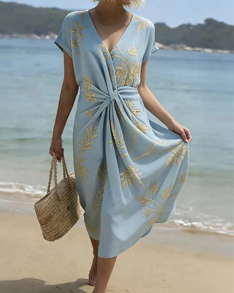 Kleid V-Ausschnitt Twist Taille Binden