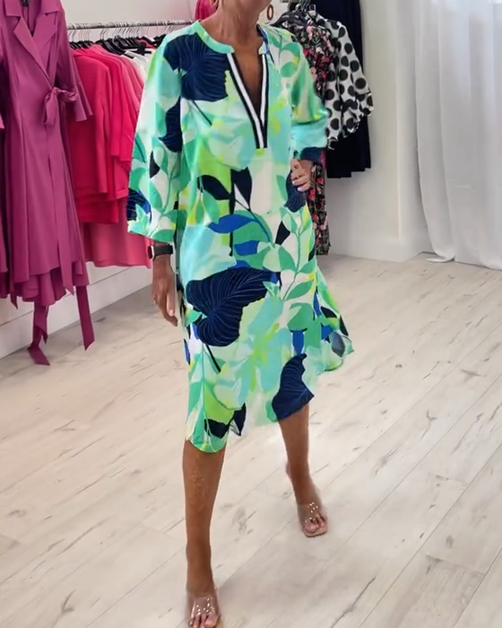 Kleid Stehkragen Dreiviertelärmel Digitaldruck