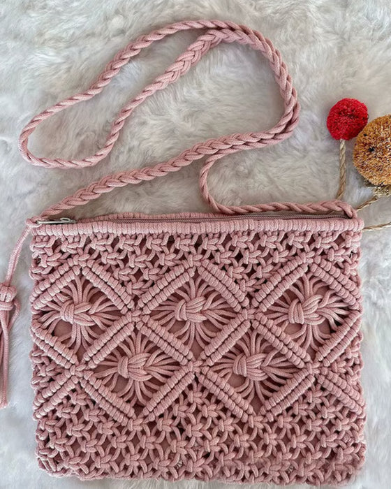🏆Blitzangebot⚡Minimalistische Quasten Damenclutch – Retro Tasche aus Baumwollseil Geflochten Boho Strandtasche für den Sommerurlaub