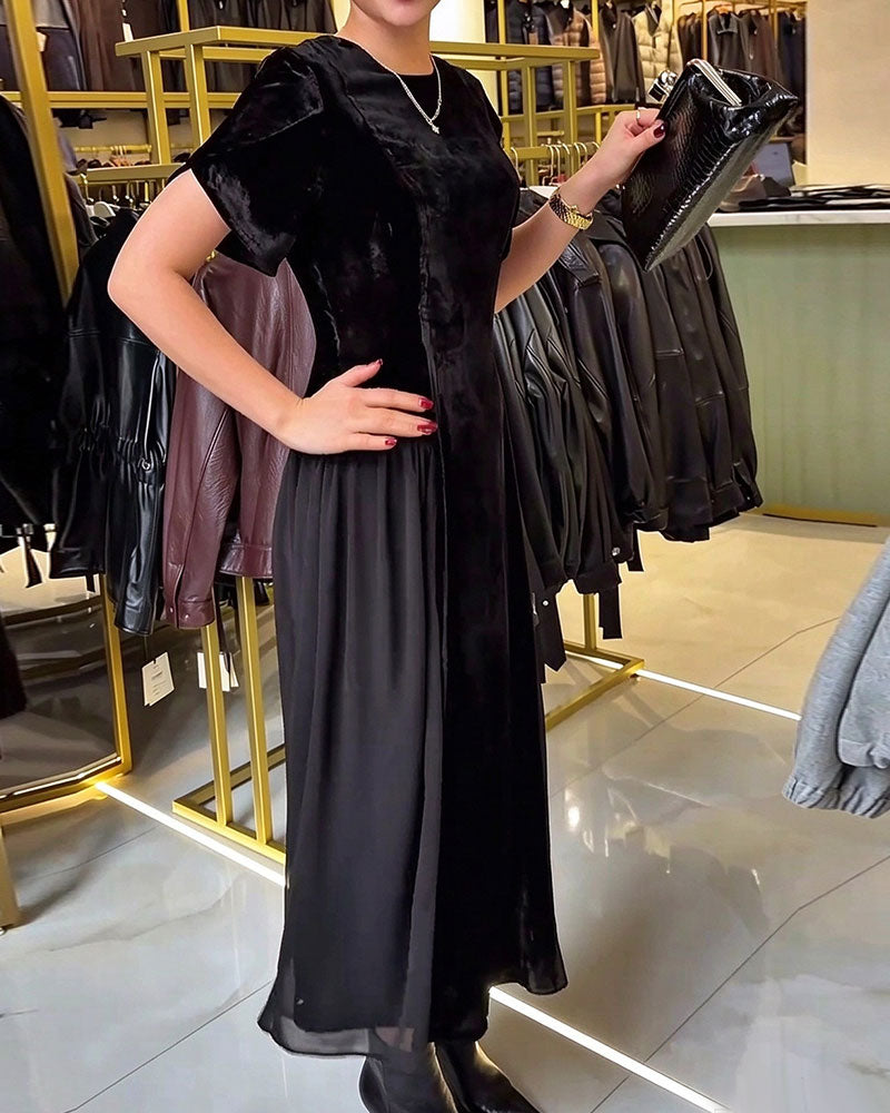 Kleid Rundhals Plissiert Slim Fit Großer Rock