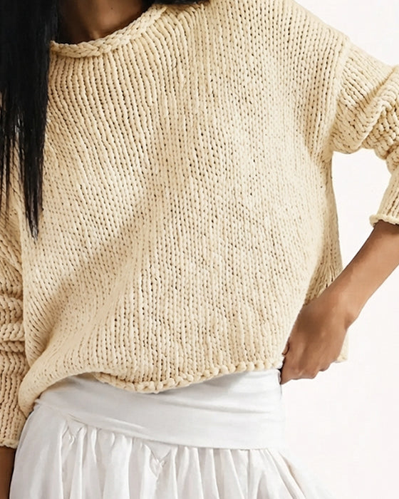 Pullover Rundhals Kurz Langarm Einfarbig