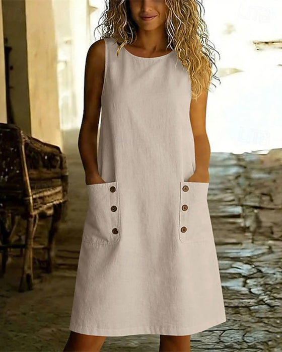 Kleid Einfarbig Tasche Ärmellos Tank