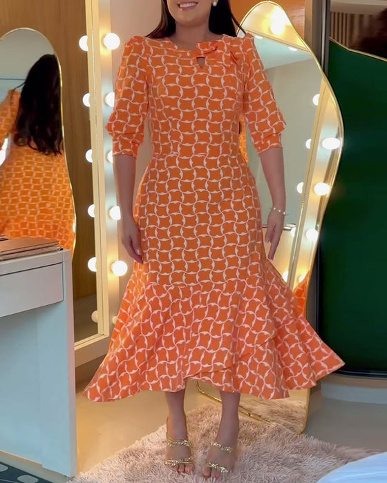 Kleid Halbarm Rundhals Taillenprint