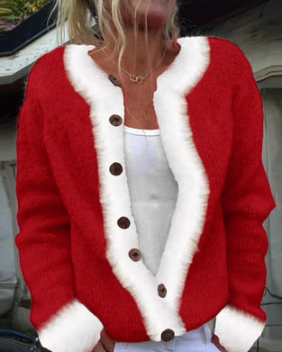 Modische Langärmelige Kontrastfarbige Strickjacke