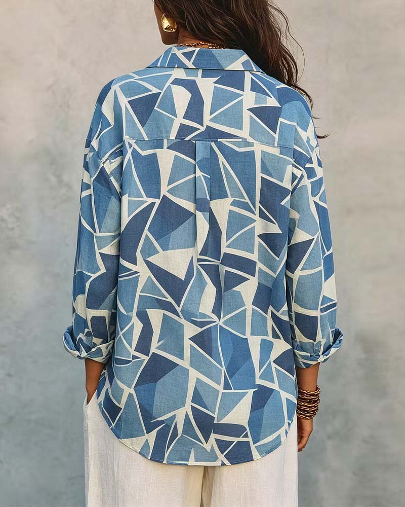 Bluse Geometrischer Print Kragen Langarm