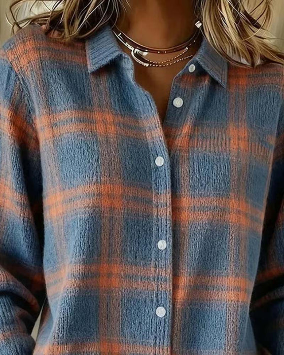 Strickjacke Karomuster Hemdkragen Geknöpft