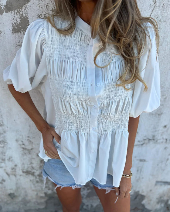 Bluse Casual Mode Kurzarm Einfarbig