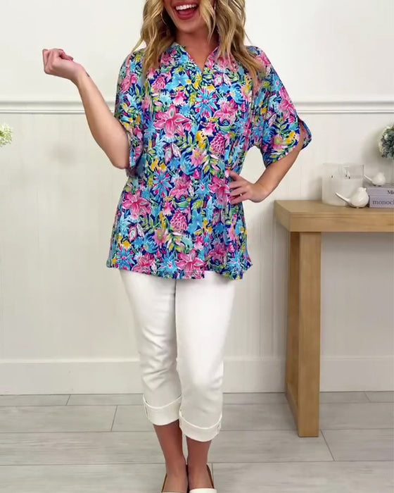 Top Tropisch floral Kurzarm