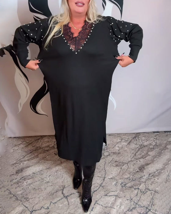 Kleid Spitze V-Ausschnitt Modisch