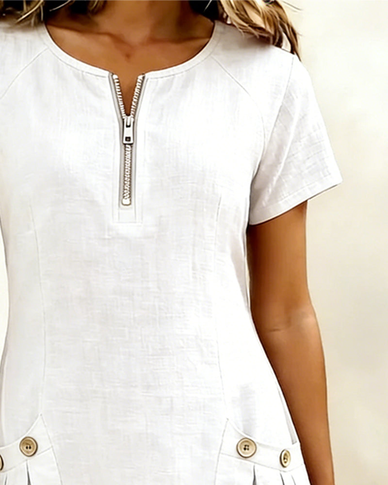 Kleid Reißverschluss Tasche Baumwolle Leinen