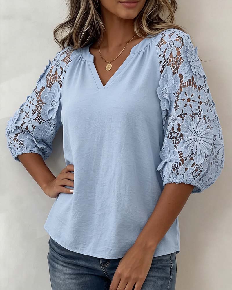 Bluse Blumen Patchwork Lässig