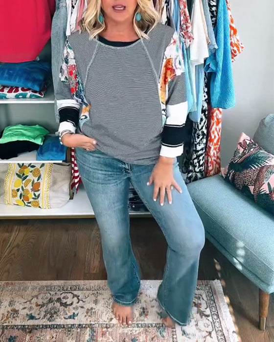 Top Langarm Colorblock Gestreift