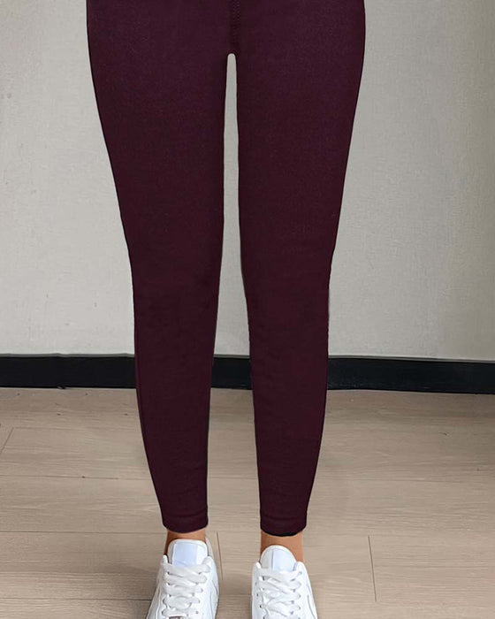 Hose Damen Tasche Einfarbig Skinny Lässig