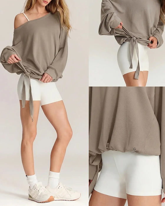 Sweatshirt Ein Schulter Kordelzug Locker