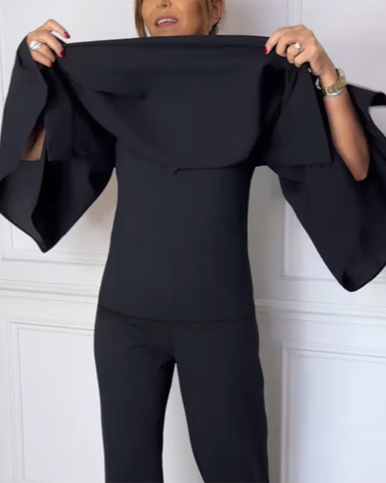 Bluse V-Ausschnitt elegant Schmetterlingsärmel