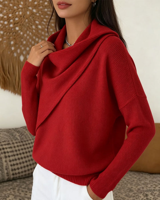 Pullover Stilvoll Mock Neck Langarm Gestrickt