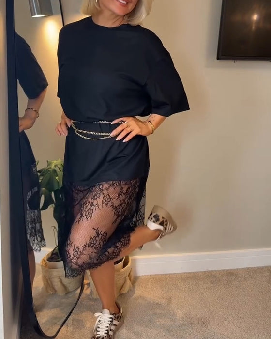 Kleid Rundhals Mode Lässig