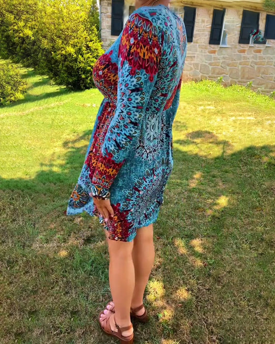 Kleid langarm Kreismuster Taille