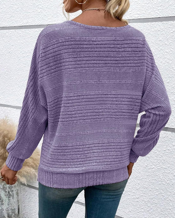 Einfarbiges Langarmshirt mit Rundhals und Streifen