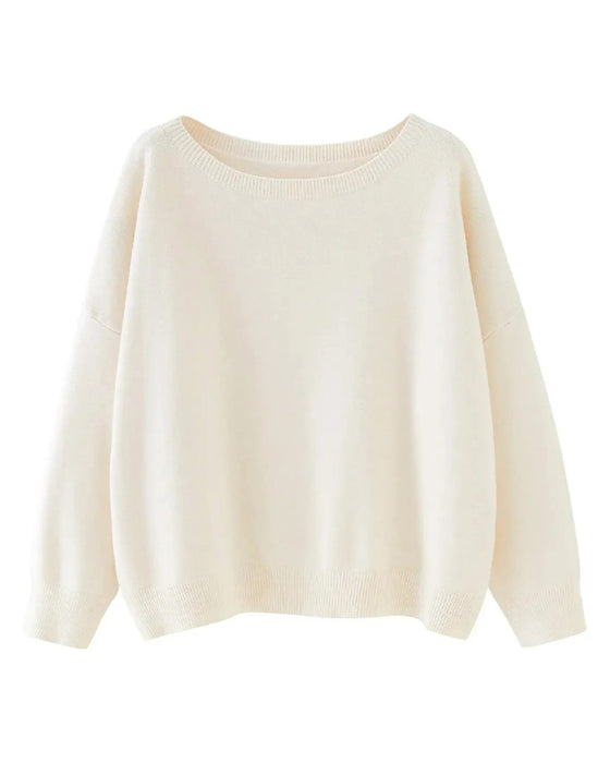 Pullover Rund-Hals Drop-Schulter Unifarben Locker