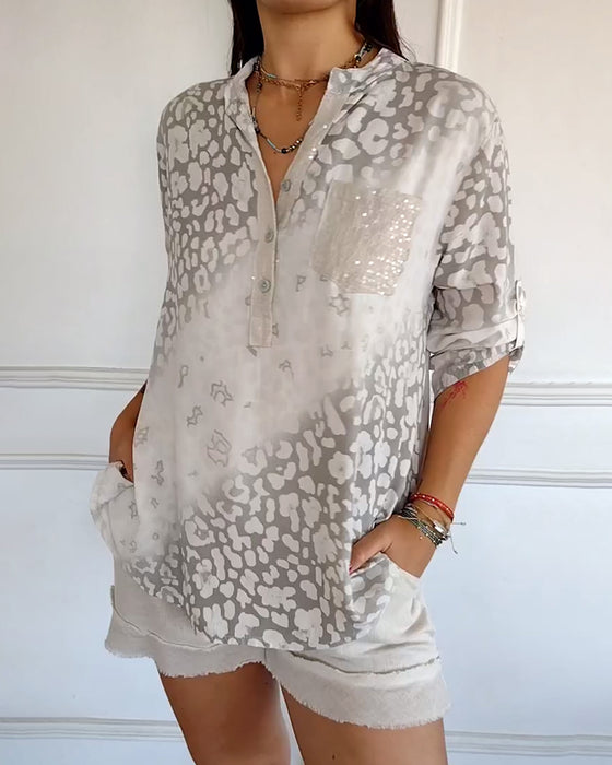 Bluse lässig Stehkragen bedruckt