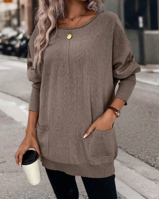 Pullover Mit Lose Passform, Fledermausarmen Und Taschen