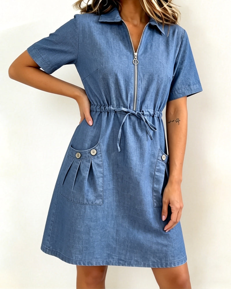 Kleid Halbreißverschluss Revers Casual