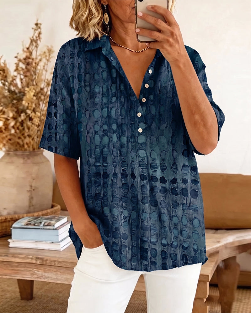 Bluse Tupfenprint Knopf Halbe Knopfleiste