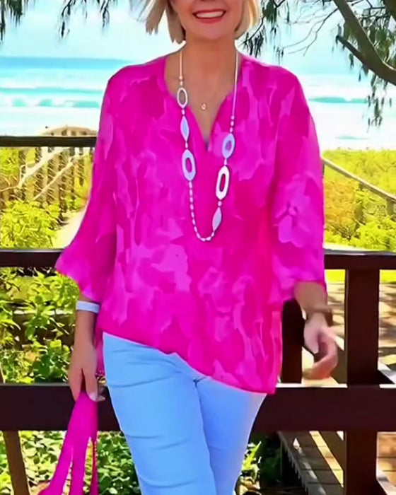 Bluse Mit V-Ausschnitt Leichtdruck