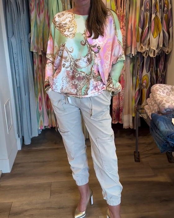 Top Druck Locker Drop Schulter Langarm