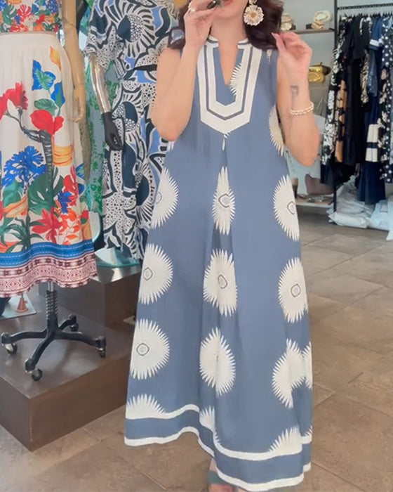 Kleid Sonnenblume Druck Ärmellos