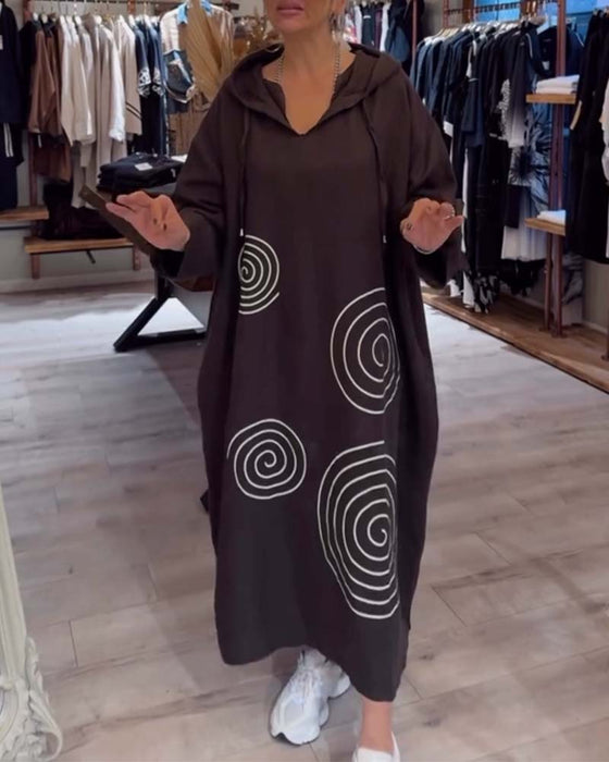 Kleid Mit Kapuze Langarm Weit