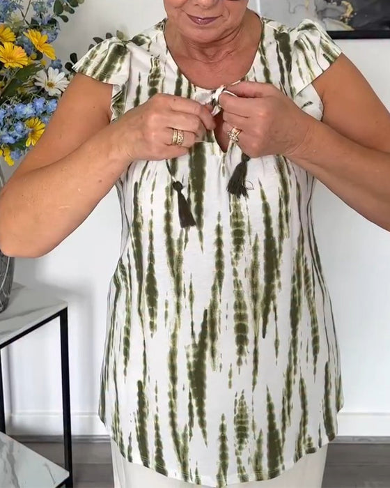 Bluse Lotusblätter Ärmel Quaste Tie-Dye