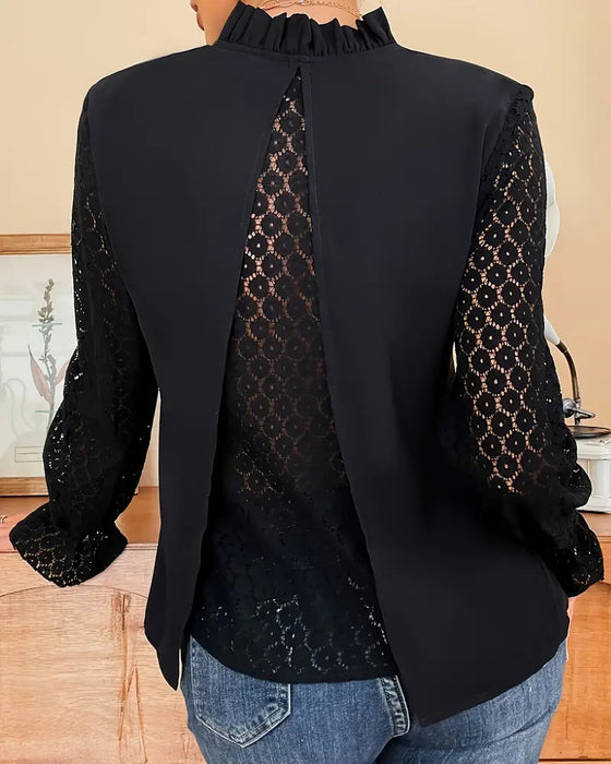Bluse mit V-Ausschnitt Spitze und langen Ärmeln