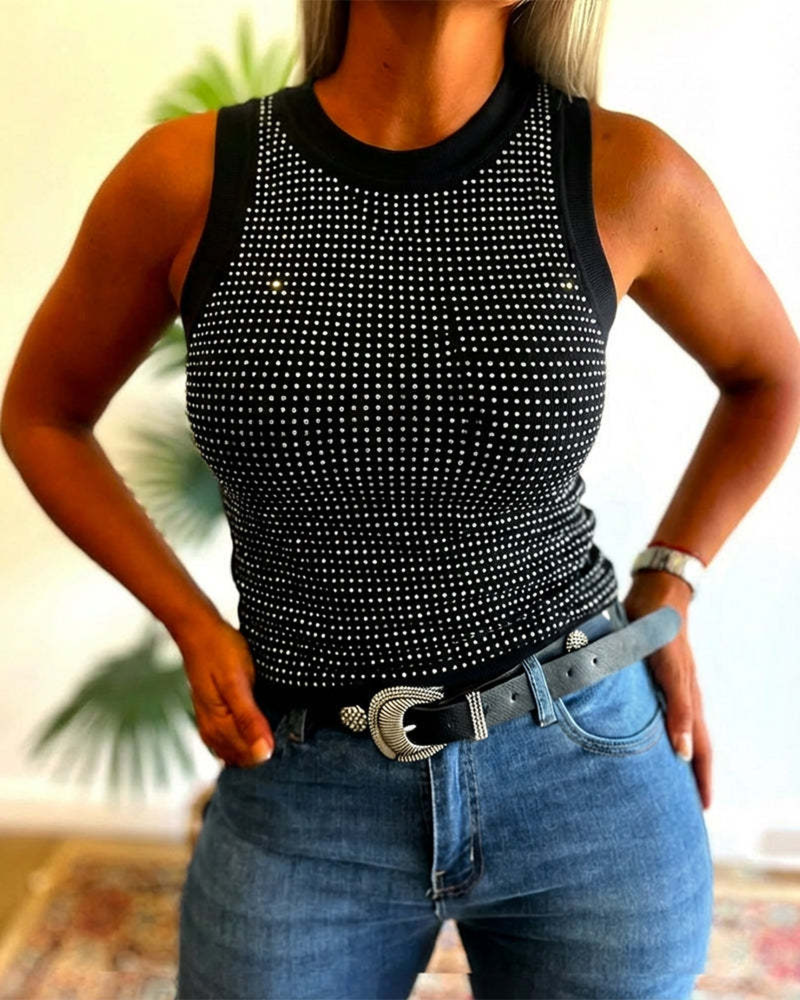 Tanktop Einfarbig Gerippt Strass Eng Anliegend