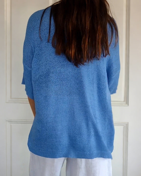 💖 Einfarbiges Strickoberteil Mit V-Ausschnitt