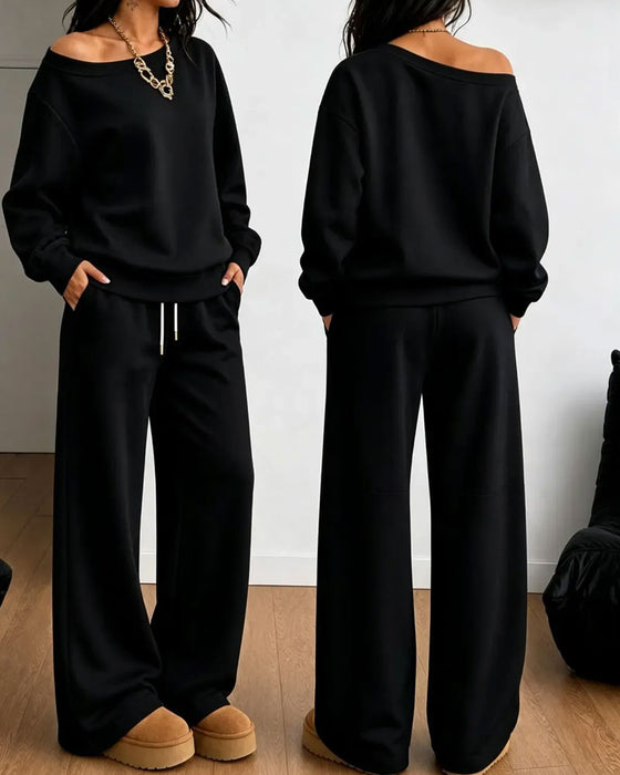 Set Eine Schulter Lässig Sweatshirt Lange Hose
