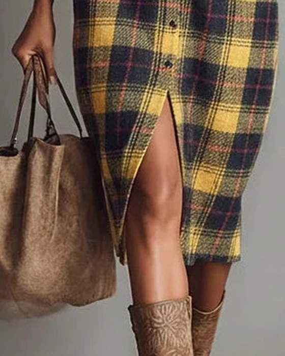 Kleid Hemdkragen Karo Langarm