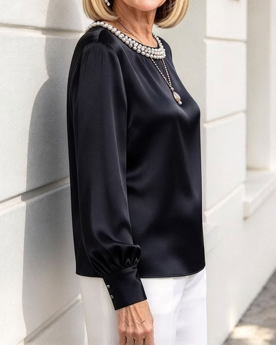 Bluse Rundhals Laterne Langarm