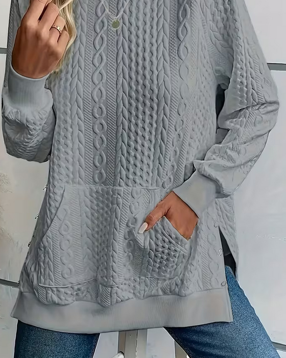 Sweatshirt Rundhals Lässig Schlitz Tasche