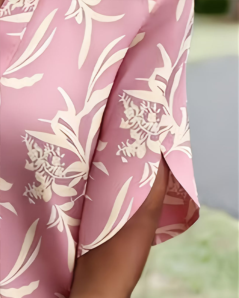 Bluse V-Ausschnitt Bedruckt Kurzarm