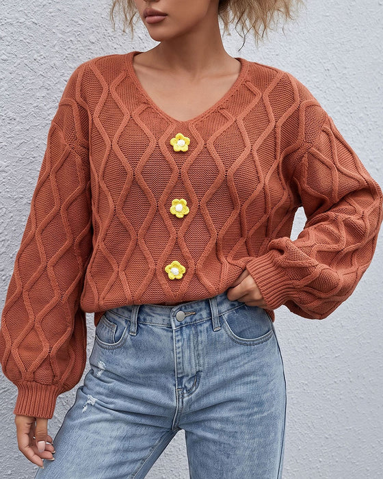 Pullover Laternenärmel Argyle Mode Gestrickt