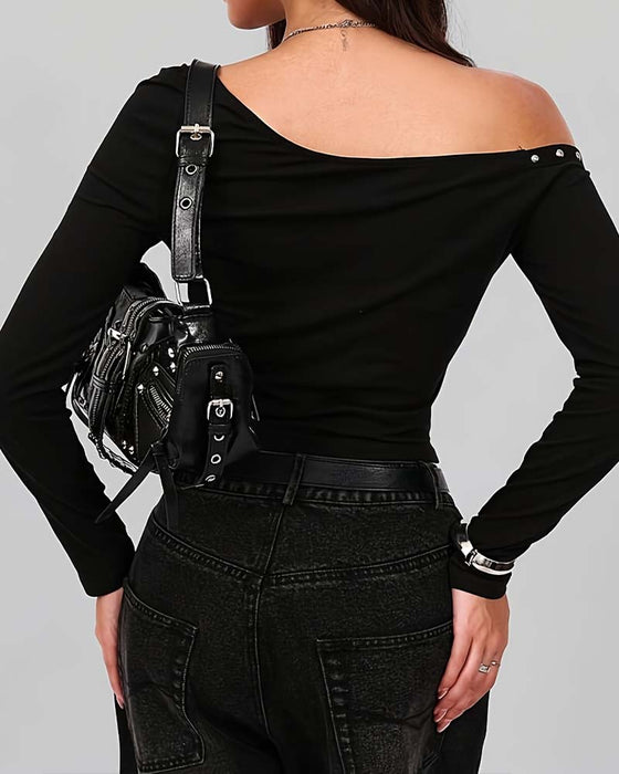 Oberteil Off-Shoulder Genietet Taillenschmiegend Schlank Passform