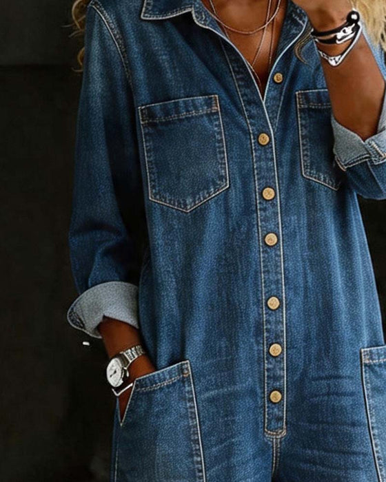 Jumpsuit Cowboy Lässig Locker Große Tasche