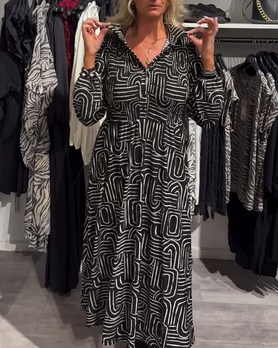 Kleid Mit Lapel - Kragen - Design Und Modische Gedruckte Merkmale